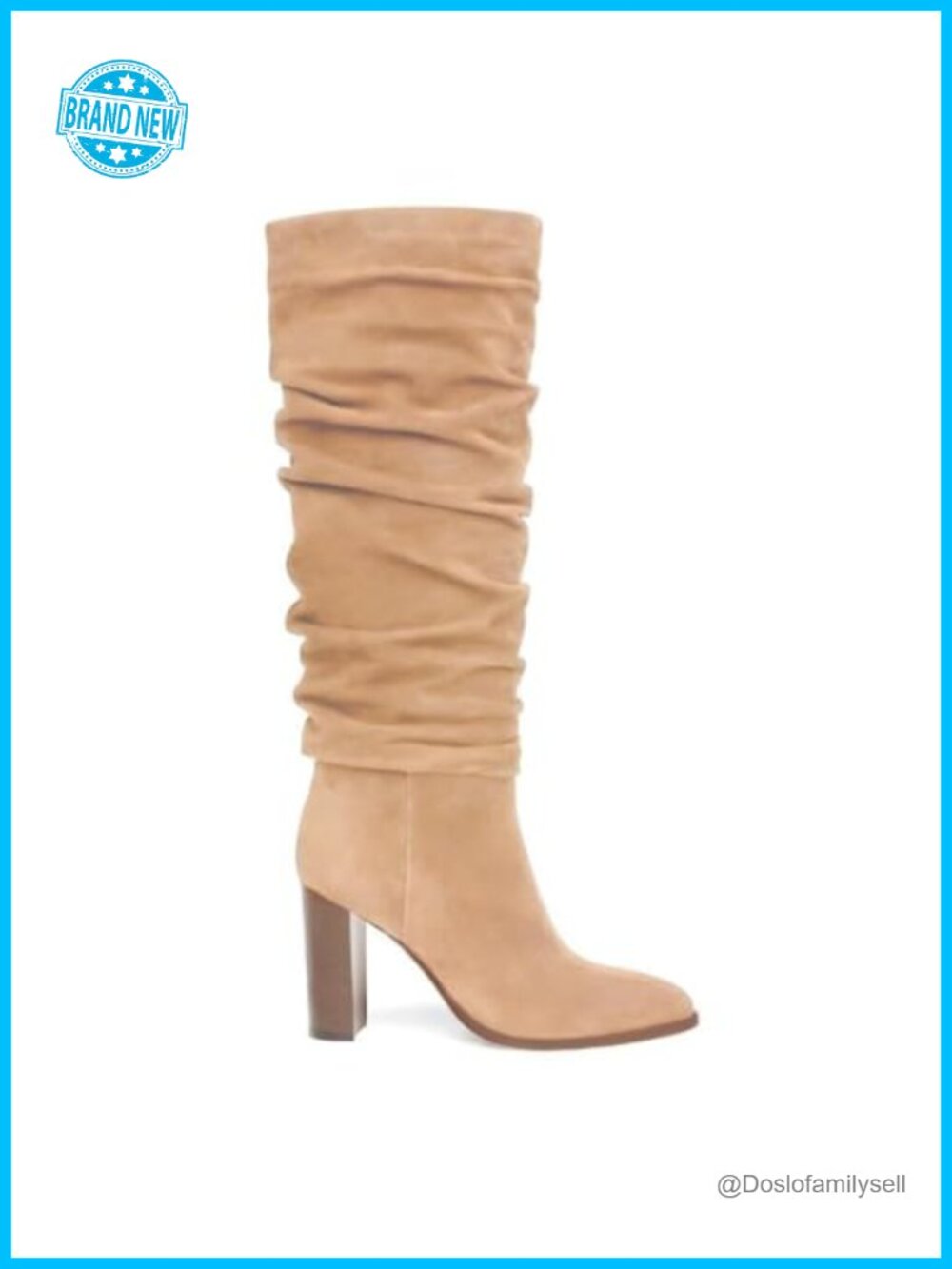Women's Knee High Slouchy Boots with Chunky Block Heel, Faux Suede & PU